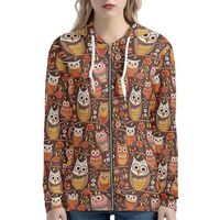 Daulesho Cartoon Forest Owl Women's Full-Zip Hoodie Sweatshirt Colorful Retro Owl for Women Cut
