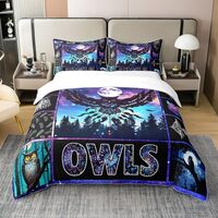 100% Cotton Cartoon Owl Duvet Cover Queen Size Starry Galaxy Exotic Dreamcatcher Bedding Set for Kid