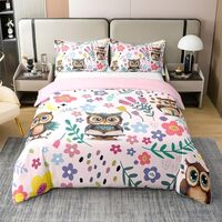 Erosebridal Girls Bedding for Owl Love Queen,Pink Girly Owl Print 100% Cotton Duvet Cover for Boys G