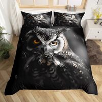 Erosebridal 3D Owl Comforter Cover King Size Black and Grey Bed Set, Wild Animal Duvet Cover Cute Bi