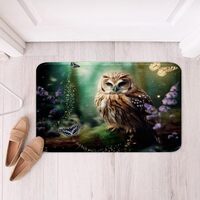 Erosebridal Cute Owl Toddler Bathroom Rug Neon Butterfly Bath Mat, Green Teal Jungle Door Mat Purple