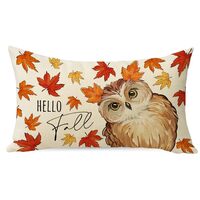 Ussap Hello Fall Owl Bird Lumbar Decorative Throw Pillow Cover 12 x 20, Autumn Maple Leaves Rectangl