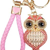 Axmerdal Cute Animal Owl Keychain with Braid Strap Crystal Rhinestone Key Ring For Bag Wallet Purse 