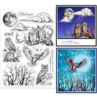 GLOBLELAND Halloween Owl Moon Clear Stamps Withered Tree Clear Stamps Moon Cloud Silicone Stamps for