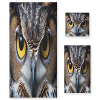 Blueangle Bathroom Decorative Towel Set with Owl Eyes Pattern, 3-Piece Set with Bath Towel, Hand Tow