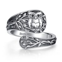 Vintage Animal Spoon Rings Sterling Silver Owl Rings for Women Men Open Ring Adjustable Thumb Rings