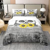 Erosebridal Cute Owl 100% Natural Cotton Comforter Cover Full Size Sunflower Floral Duvet Cover Vint