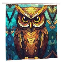 Frivox Owl Stained Glass Shower Curtain for Bathroom Decor Aesthetic Natural Landscape Scenery Art P