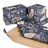 RUSPEPA Christmas Kraft Wrapping Paper Roll - Blue Owl, Reindeer, Christmas Ball and Text Design - 1