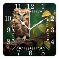 Square Wall Clock Quiet 14 Inch Battery Operated Home/Office/Kitchen Clock,Cute Owl Baby Stand on Tr