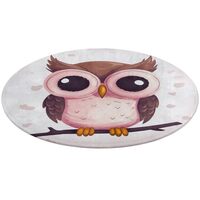 Cute Owl Door Mat Absorbent Coral Velvet Bath Mats Non-Slip Indoor Outdoor Mat Round Welcome Mat Was