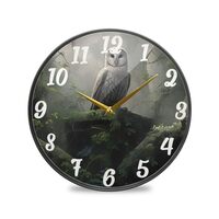 WOIWB Wall Clock White Owl Print 9.5 Inch Round Quiet Decorative Desk Clock for Bedroom Living Room 
