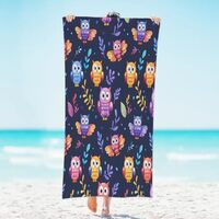 Tablerazzi Purple Owl Beach Towel for Women Men, 31'' x 61'' Microfiber Beach To