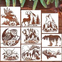 XYQHOAC 9 PCS Animal Wood Burning Stencils for Painting Reusable Deer Wolf Bear Owl Wild Animal Sten