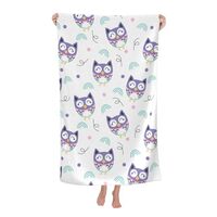 Purple Cute Owl Beach Towel, 32"X52" Microfiber Beach Towels for Women Men, Absorbent Quic