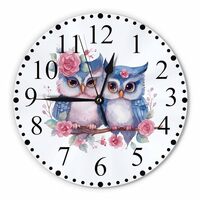 KEEPSUPER Cute Little Owl Wall Clock Love on Romantic Valentine's Day Cartoon Style Clock 10 In