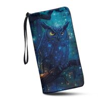 JUDENTIDOS Blue Owl Clutch Zip Around Wallets for Women Travel Long Leather Purse Ladies Card Phone 