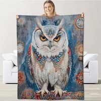 cromcu Owl Blanket for Women Kids Adults, Flannel Owl Blankets Gifts, Ethnic Style White Owl Throw B