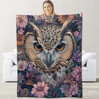 Owl Blanket for Women Kids Adults, Flannel Owl Blankets Gifts, Flower Floral Owl Throw Blanket for S