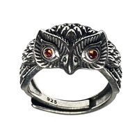Ch.yishi Handmade Vintage 925 Sterling Silver Owl Gothic ring for Women/Men,Adjustable Thumb Finger 