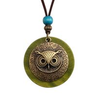 Jeilwiy Wooden Gold Owl Pendant Necklace for Women - Boho Vintage Style - Adjustable Length - 88cm F
