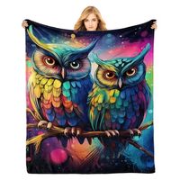 PINKBAY Colorful Owls Flannel Throw Blanket, 50×60in - 340GSM Cozy Lightweight Thick Forest An