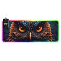 Night Blue Owl Computer Mousepad, Gaming Mouse Pad with Wireless Charger, RGB Mouse Pad, Office Desk