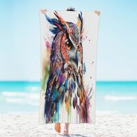 ModaQua Owl Colorful Feathers Beach Towel, Large Microfiber Quick Dry Lightweight Pool Bath Towels S