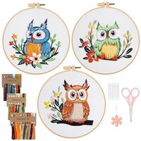 ASTNIC Embroidery Kit for Beginners, 3 Sets Owl Hand Embroidery Kit with Embroidery Hoop Punch Needl