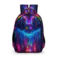 KAFFUL Cute Owl Backpack for Kids, Cute Rainbow Colorful Owl Flying in Galaxy Backpack, Cute Animal 