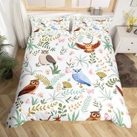 Homewish Cartoon Owl Bedding Set Twin Size,Wild Animal Cute Blue Brown Owl Comforter Cover Set for K
