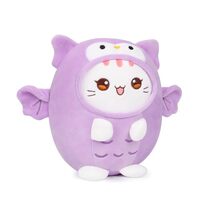 Mikchocho Cute Plush Owl Cat Stuffed Animal Pillow, 8" Soft Kawaii Kitten Plushie with Purple O