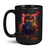 Unique Customized With Owl Themed Coffee Mugs, Personalized Name Black Tea Cups For Animal Lovers, C