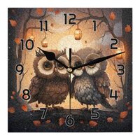 Piolysio Cute Owls Square Wall Clock 7.87 Inch Non Ticking Silent Battery Operated Clock Wall Clocks