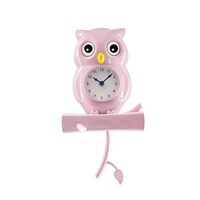 Lily's Home Pink Owl Pendulum Wall Clock with Revolving Eyes, Swinging Branch, Wall Mountable, 