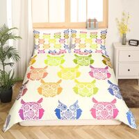 Feelyou Cute Cartoon Owl Comforter Cover Set Cartoon Owls Rainbow Design Bedding Set for Kids Boys G