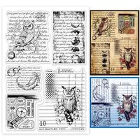 GLOBLELAND Vintage Owls Words Background Clear Stamps for Cards Making Retro Owls Ticket Background 