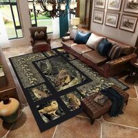 Qmkmyy Black Patchwork Area Rugs 3'x5' Woodland Owl Birds Print Carpet Lodge Cabin Floor M