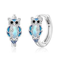 Owl Earrings for Women 925 Sterling Silver Hypoallergenic Moonstone Blue Owl Hoop Earrings for Women