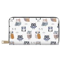 Buewutiry Travel Wallet Womens - Quirky Doodle Owl White Zipper Wallets for Women, Cute Wallets for 