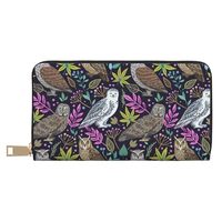 Buewutiry Travel Wallet Womens - Leaves and Owls Zipper Wallets for Women, Cute Wallets for Women