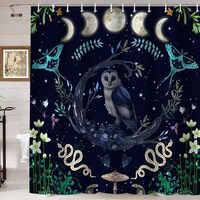 Namdeva Moon Phase Shower Curtain, Owl Shower Curtain, Moth Snake Mushroom Floral Botanical Butterfl