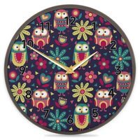 Mularoka Owl Flowers Wall Clock 9.5 Inch Silent Non-Ticking Battery Operated Quartz Modern Round Ana