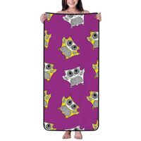 Cotton Bath Towels for Bathroom - Quirky Owl Purple Personalized Quick Dry Beach Towel, Microfiber T