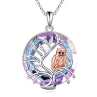 TIGER RIDER Owl Necklace Sterling Silver Tree of Life Necklace With Australian Crystal Owl Pendant J