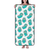 Cotton Bath Towels for Bathroom - Cute Green Owl Personalized Quick Dry Beach Towel, Microfiber Towe