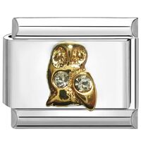 UNY JEWEL Italian Charm 9mm Stainless Steel Gold Owl Design with Rhinestones Modular Charm Link for 