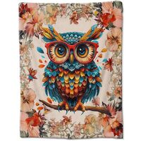KINDOJIA Vibrant Owl Flannel Blanket: Featuring a Colorful Owl with Glasses on a Blue Background, Pe