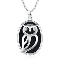 Suiknsn Owl Necklace for Women 925 Sterling Silver Black Onyx Owl Pendant Necklaces Jewelry Graduati