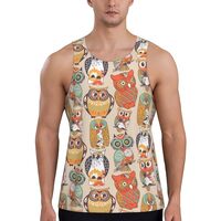 Mens Tank Tops Summer - Bohemian Owls Sleeveless Shirts for Men, Mens Sleeveless Tee Shirts Black